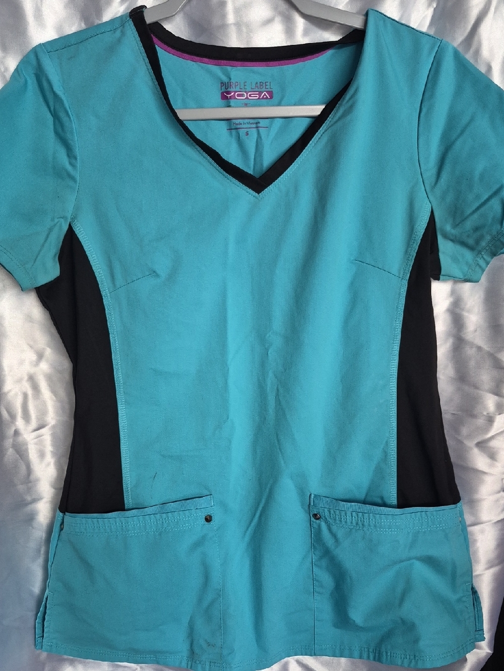 healing hands Turquoise and Black V‑Neck Scrub Top